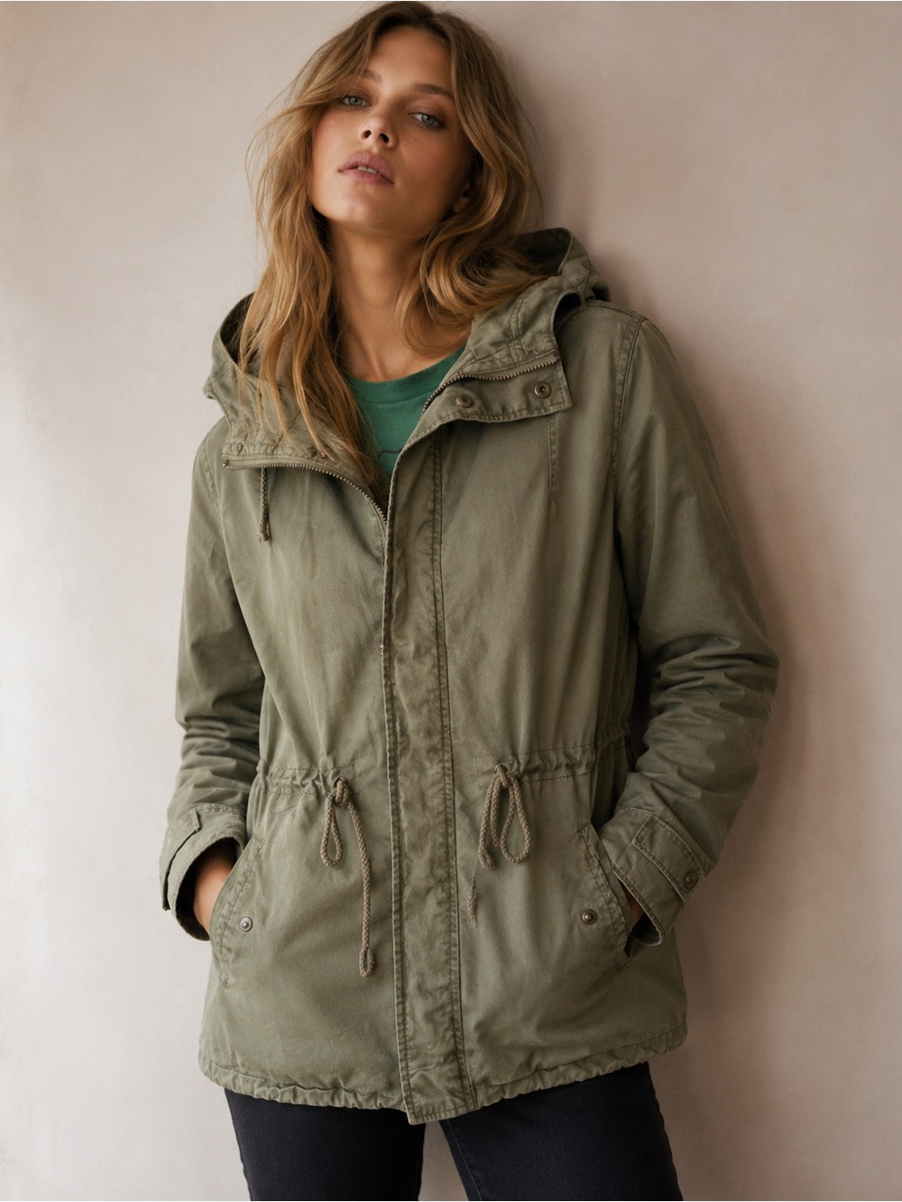 Ambiance Olive Green Utility Hooded Jacket Size Medium